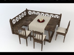 old wooden tableset Model 3D