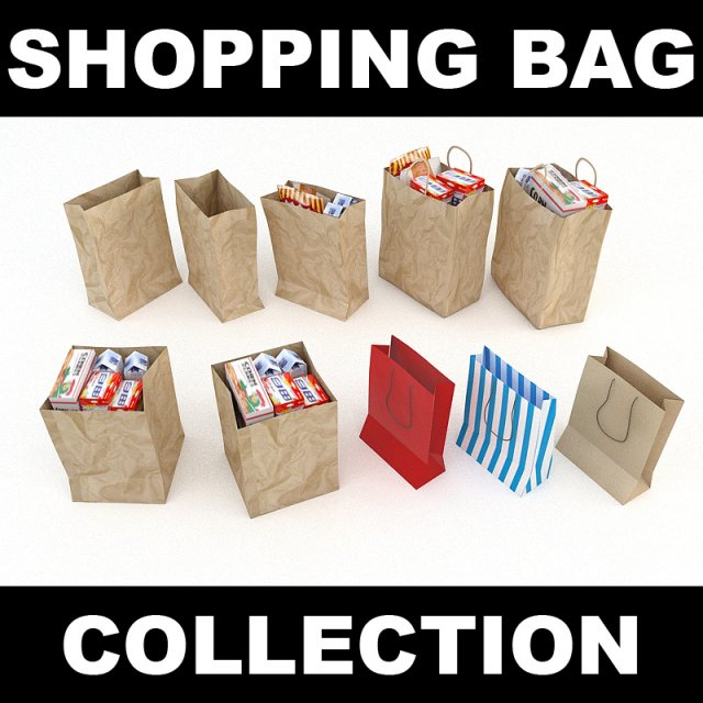 shopping bag collection 3D Model .c4d .max .obj .3ds .fbx .stl .blend 