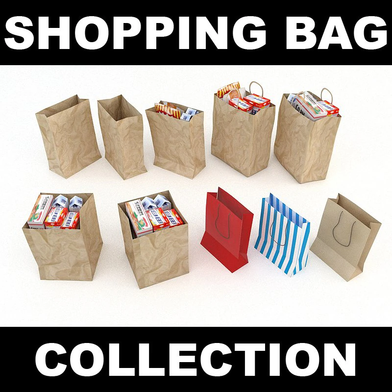 shopping bag collection 3D Model .c4d .max .obj .3ds .fbx .stl .blend 