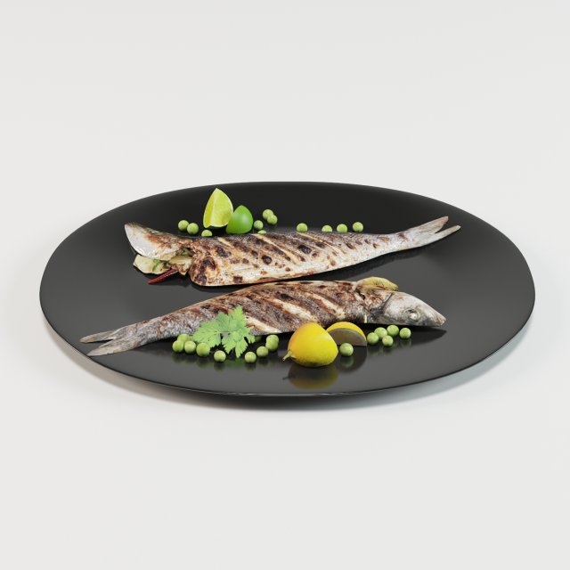 grilled whole fish 3D Model .c4d .max .obj .3ds .fbx .stl .blend 