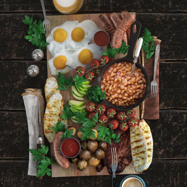 full english breakfast 3D मॉडल .c4d .max .obj .3ds .fbx .stl .blend 