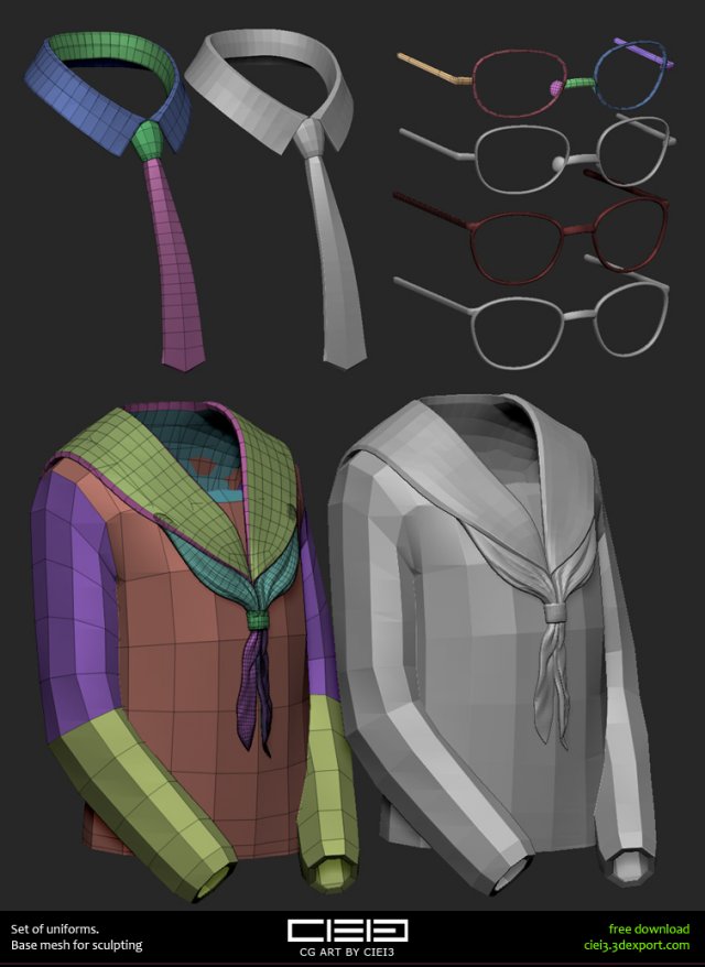 set of school uniforms 3D 모델 .c4d .max .obj .3ds .fbx .stl .blend 