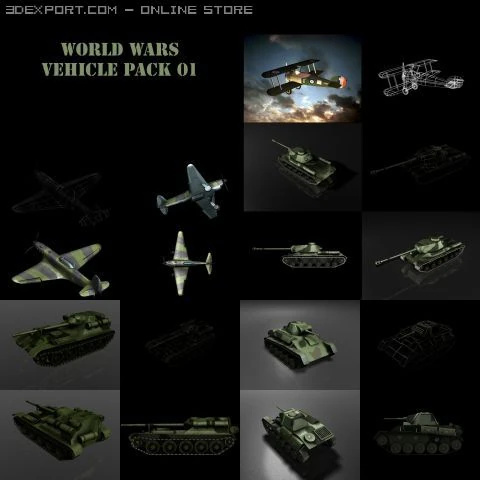 pacote de ve&iacute;culos das guerras mundiais 01 Modelo 3D .c4d .max .obj .3ds .fbx .stl .blend 