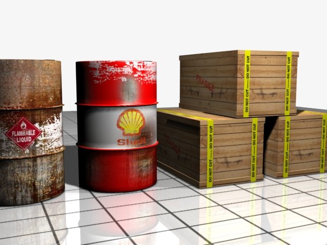 barrel and box shipping Model 3D .c4d .max .obj .3ds .fbx .stl .blend 
