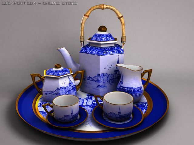 coffee and tea set 3D Модель .c4d .max .obj .3ds .fbx .stl .blend 