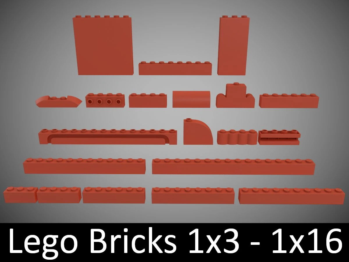pe&ccedil;as de lego 1x3 1x16 Modelo 3D .c4d .max .obj .3ds .fbx .stl .blend 