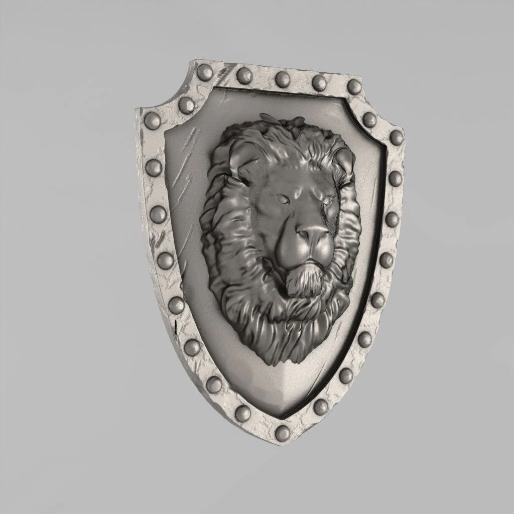 shield with a lion face 3D Print Model .c4d .max .obj .3ds .fbx .stl .blend 