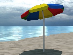 4 beach umbrellas and beach environment Modèle 3D