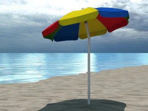 4 beach umbrellas and beach environment 3D Model
