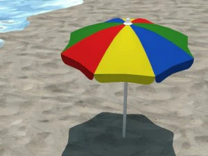 4 beach umbrellas and beach environment 3D Model