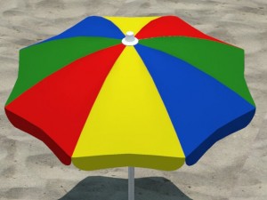 4 beach umbrellas and beach environment Modèle 3D