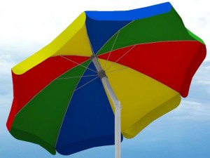 4 beach umbrellas and beach environment Modèle 3D