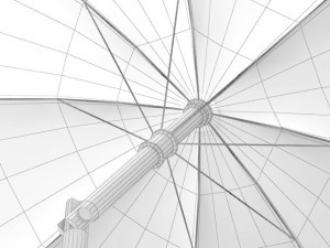 4 beach umbrellas and beach environment Modèle 3D