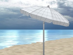 4 beach umbrellas and beach environment Modèle 3D