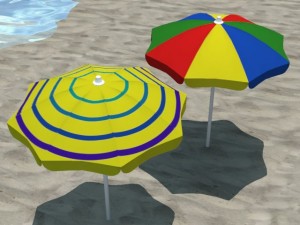 4 beach umbrellas and beach environment Modèle 3D