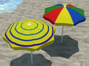 4 beach umbrellas and beach environment 3D Model