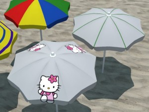 4 beach umbrellas and beach environment Modèle 3D