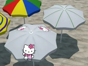 4 beach umbrellas and beach environment 3D Model