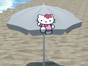 4 beach umbrellas and beach environment Modèle 3D