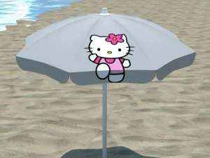 4 beach umbrellas and beach environment 3D Model