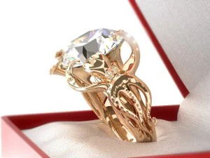 złoty pierścionek z ośmiornicą z diamentowym pasjansem Model 3D