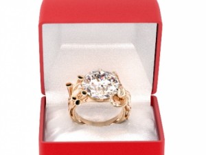 gold octopus ring with diamond solitaire 3D Model