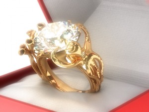 gold octopus ring with diamond solitaire 3D Model