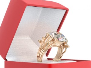 gold octopus ring with diamond solitaire 3D Model