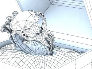 gold octopus ring with diamond solitaire 3D Model