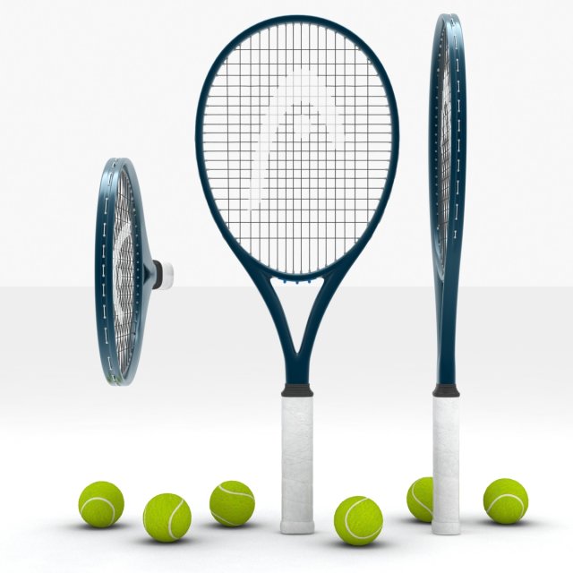 tennis racquet and balls 3D 模型 .c4d .max .obj .3ds .fbx .stl .blend 