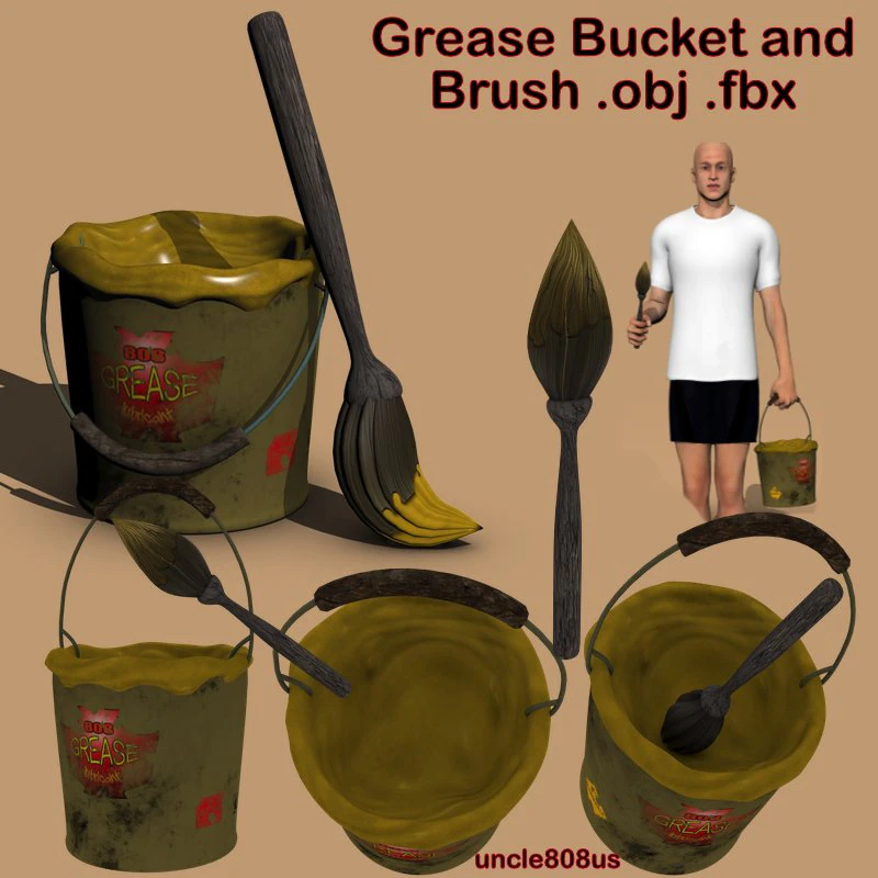 grease bucket and brushobfbx 3D Model .c4d .max .obj .3ds .fbx .stl .blend