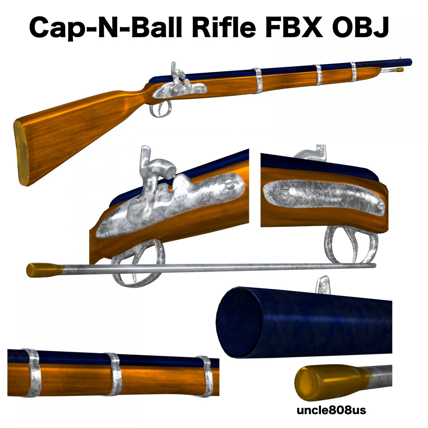 cap-n-ball rifle fbx obj 3D Model .c4d .max .obj .3ds .fbx .stl .blend