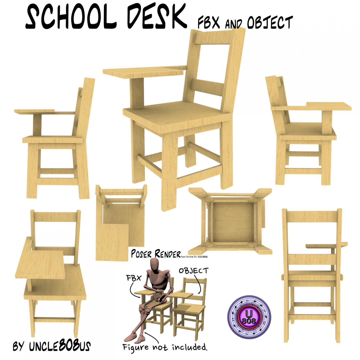 school desk fbxobj 3D Model .c4d .max .obj .3ds .fbx .stl .blend 