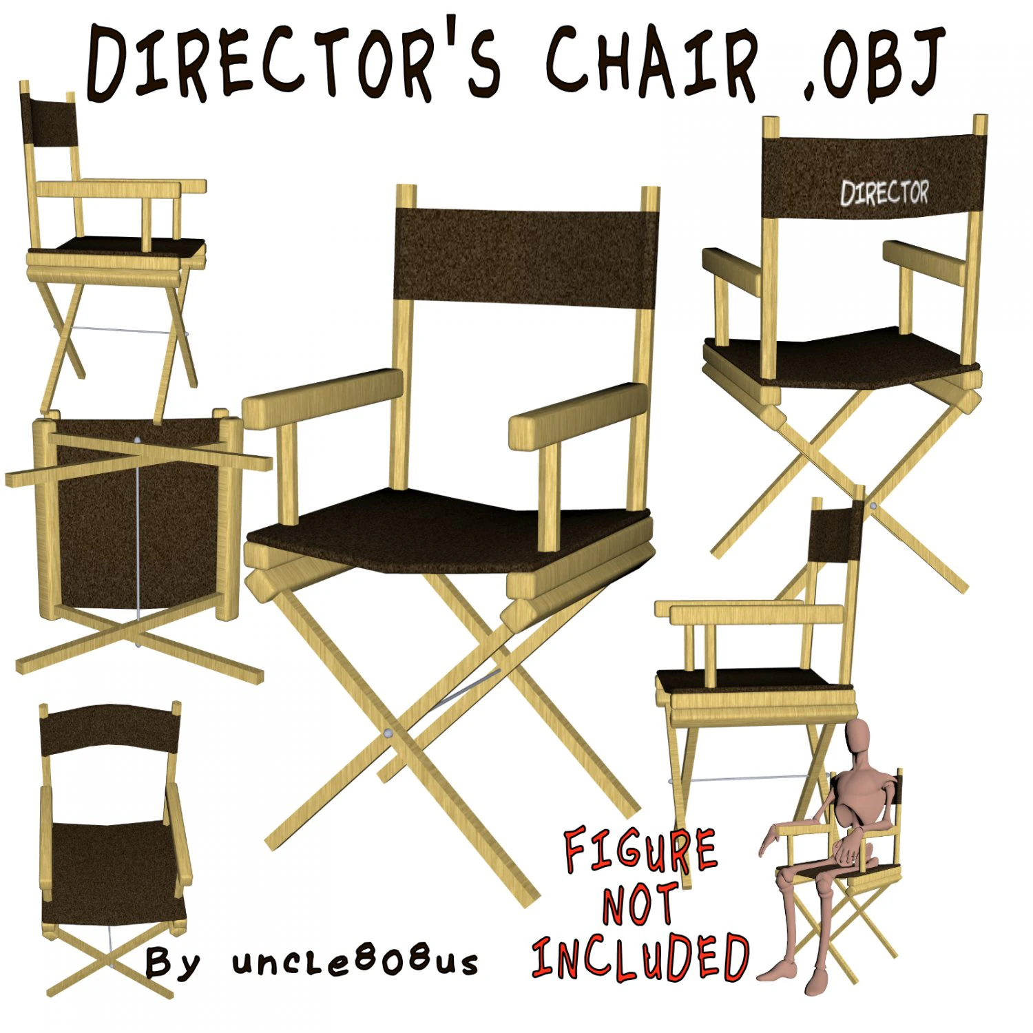 directors chair 3d object 3D Model .c4d .max .obj .3ds .fbx .stl .blend 
