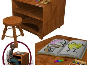 scrivania e sgabello Modello 3D
