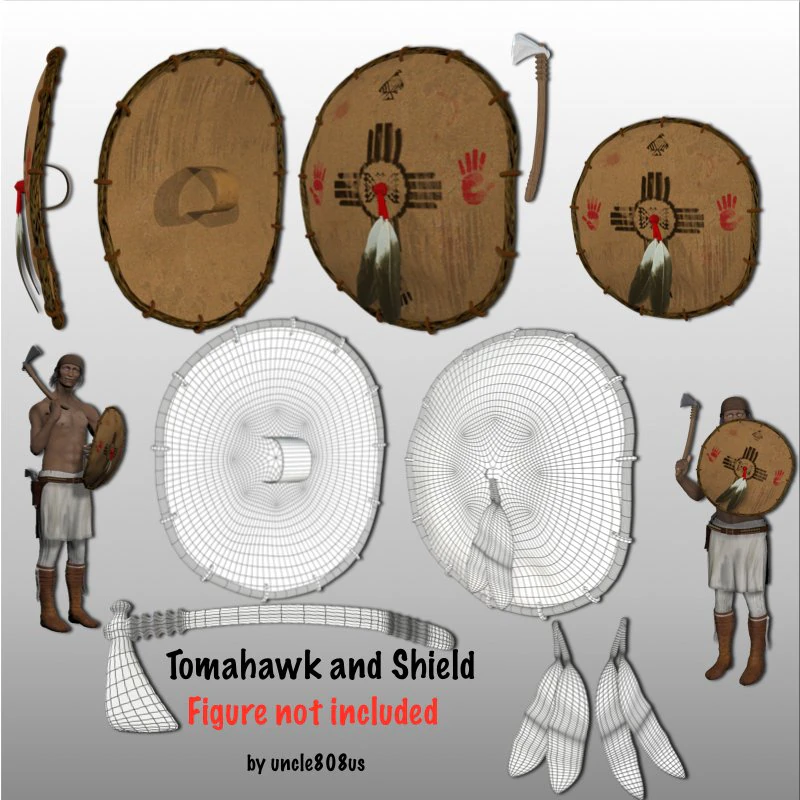 tomahawk and shield 3D Model .c4d .max .obj .3ds .fbx .stl .blend 