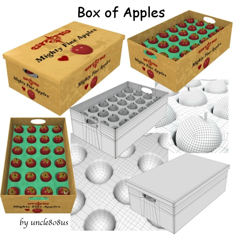 box of apples 3D Model .c4d .max .obj .3ds .fbx .stl .blend
