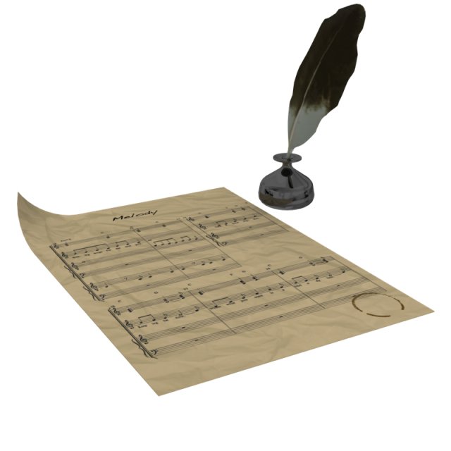 quill paper ink Model 3D .c4d .max .obj .3ds .fbx .stl .blend 