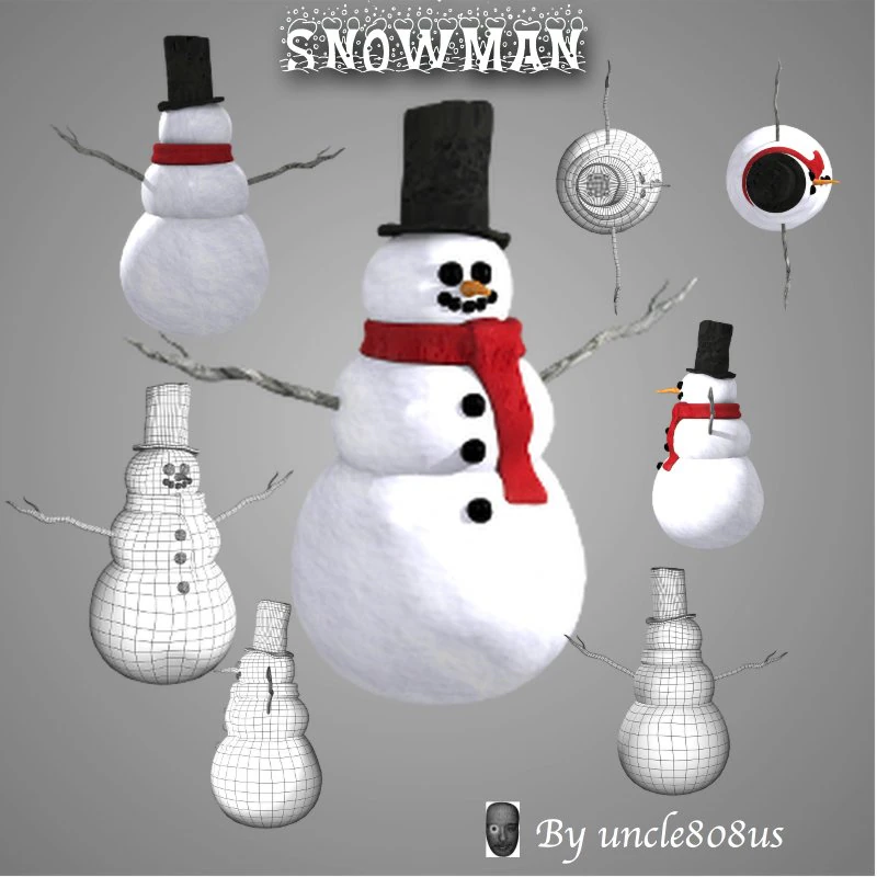 snowman 3D Model .c4d .max .obj .3ds .fbx .stl .blend 