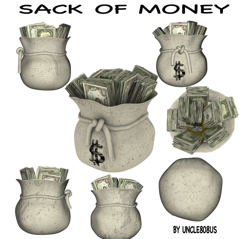 sack of money 3D Model .c4d .max .obj .3ds .fbx .stl .blend 