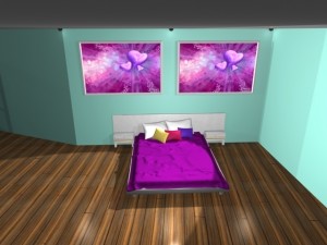 textured bed with pillows 3D Model