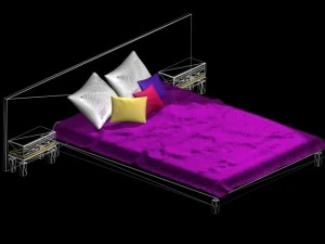 textured bed with pillows 3D Model