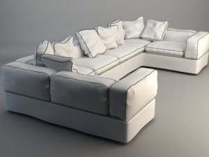 white corner sofa 3D Modell
