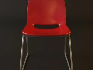 red plastic armless chair stackable 3D Model