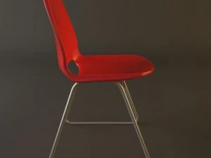 red plastic armless chair stackable 3D Model