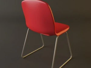 red plastic armless chair stackable 3D Model
