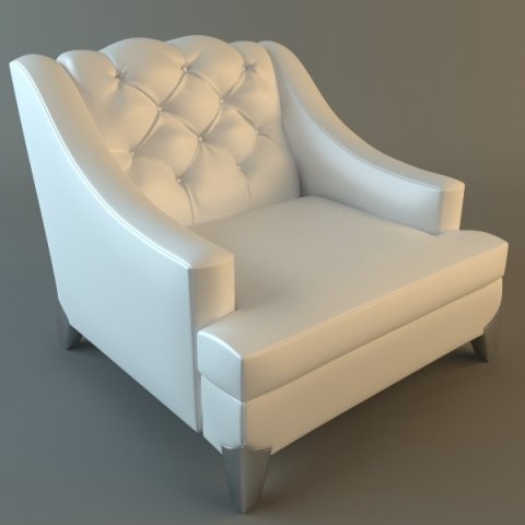 white armchair tufted back 3D Model .c4d .max .obj .3ds .fbx .stl .blend 