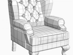 wing chair tufted back 3D Model