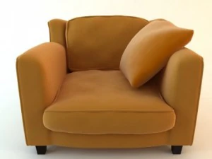 베개를 던지는 주황색 안락의자 3D 모델
