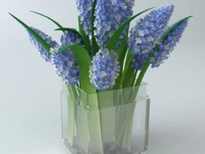 lilac bouquet in glass vase 3D Model
